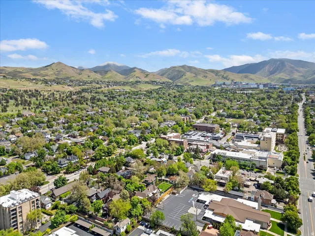 Aerial view of a mountain backdrop