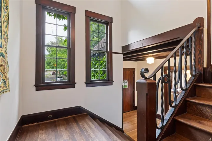 Staircase with wood finished floors