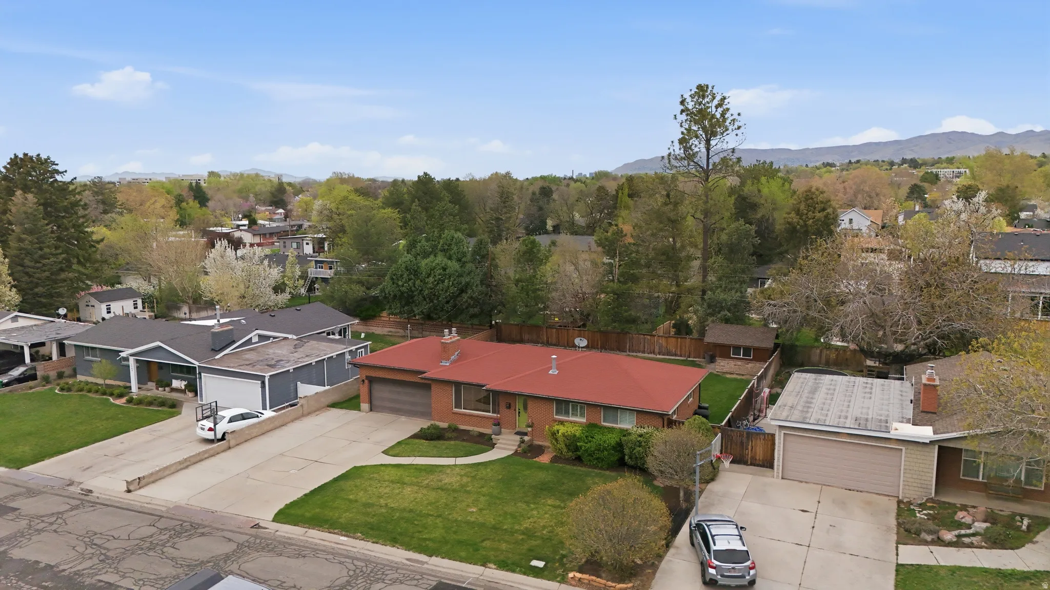Aerial perspective of suburban area