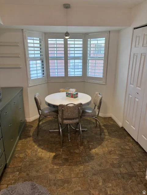 Dining area with bay window.