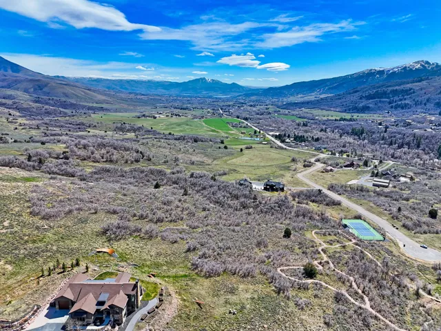 Aerial view of a mountain backdrop