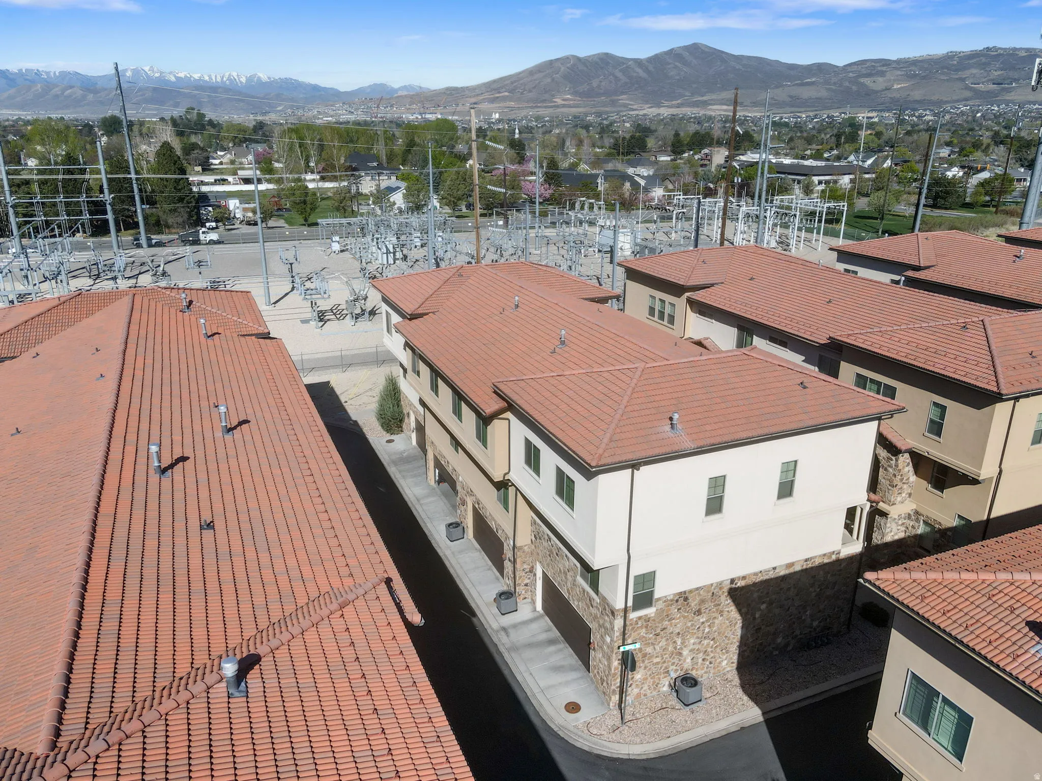 Aerial view of a mountain backdrop