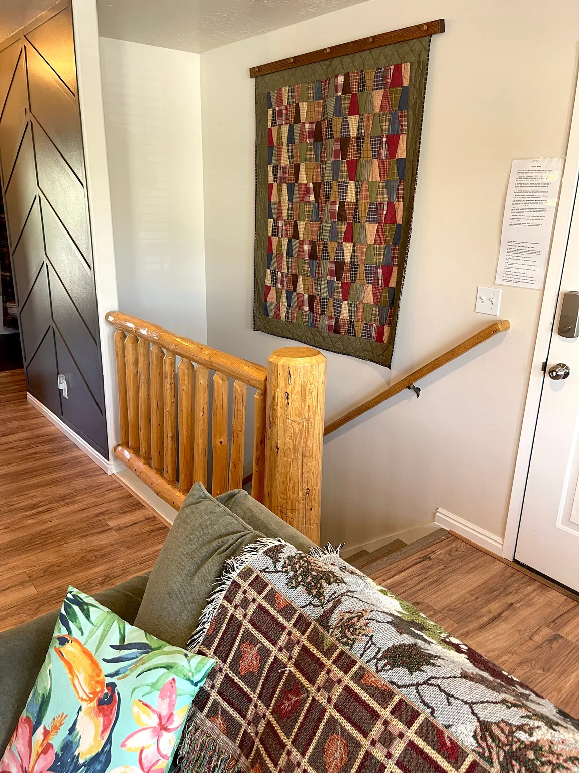 Stairs to primary suite, 3rd bedroom, 3rd bath, and laundry