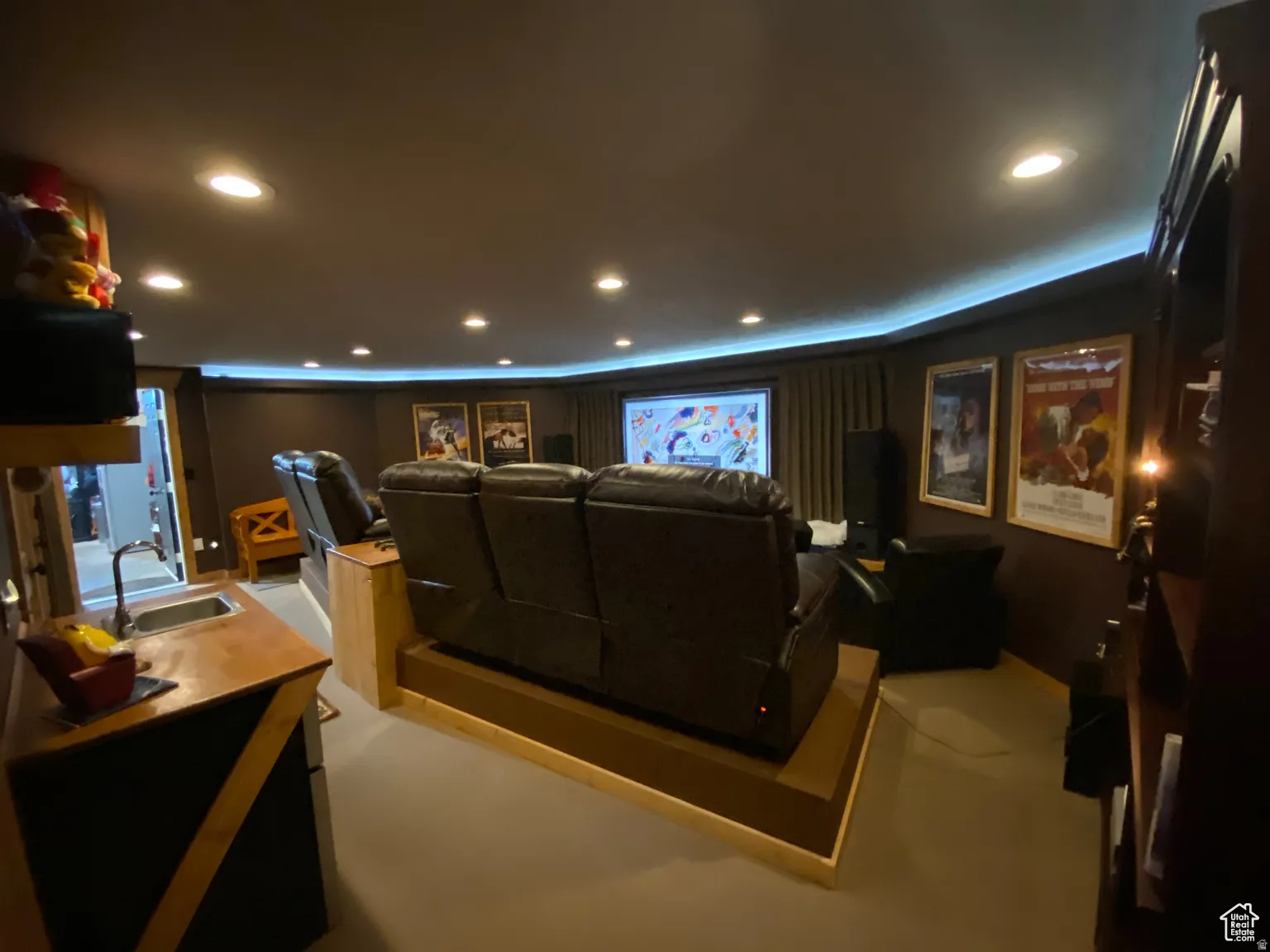 Cinema room with recessed lighting