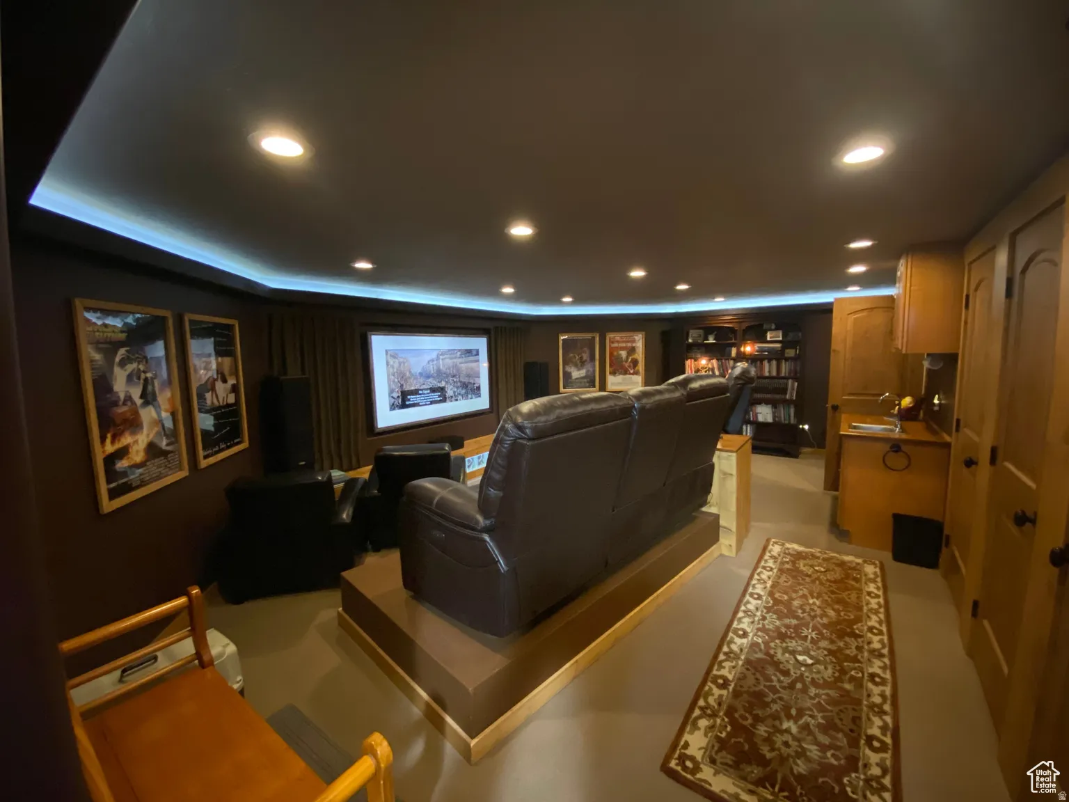Cinema room with recessed lighting