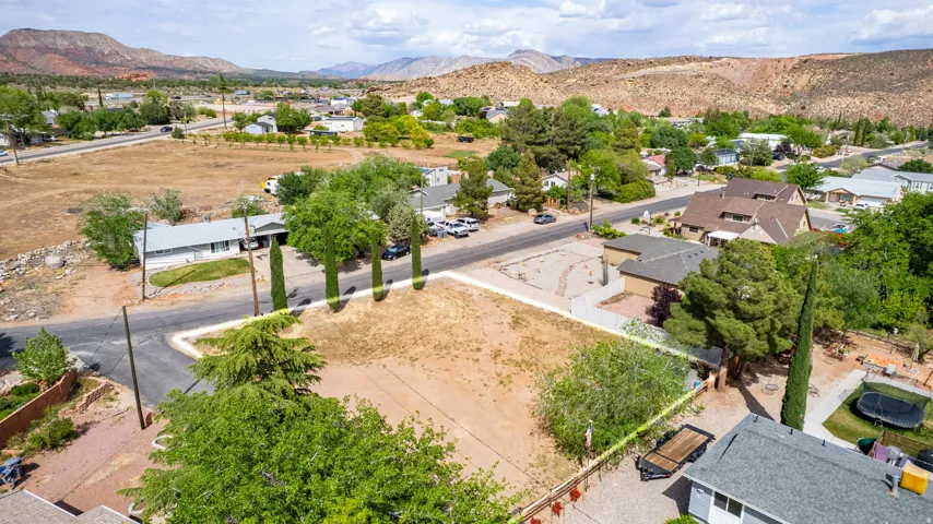 Aerial view of residential area with a mountain backdrop