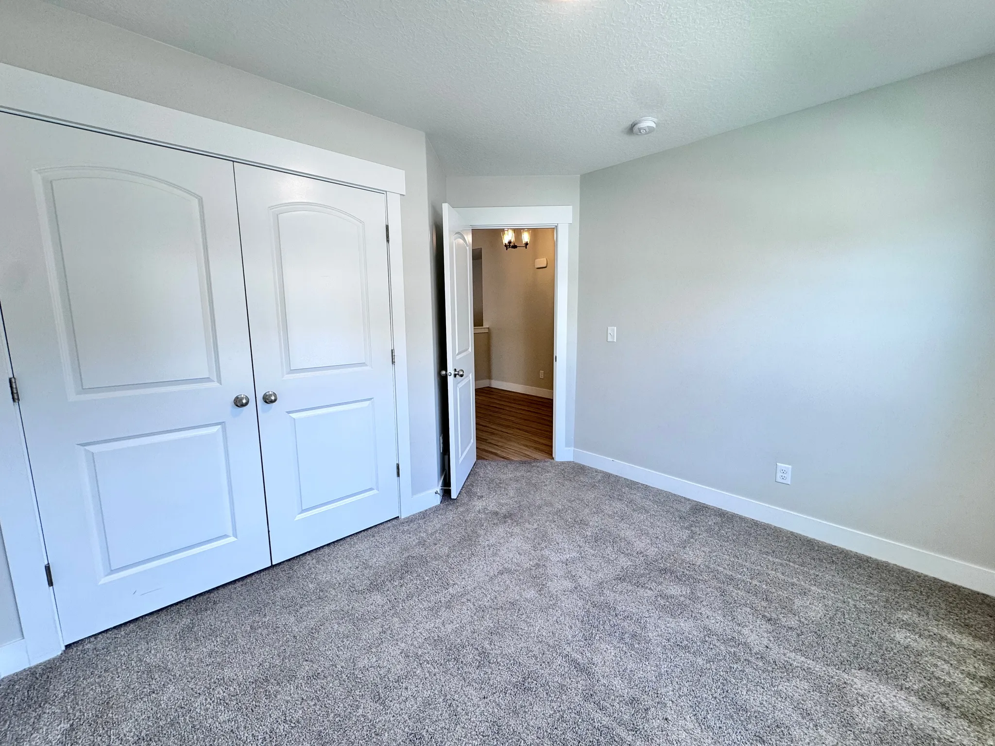 Unfurnished bedroom featuring carpet floors, a closet, and a textured ceiling