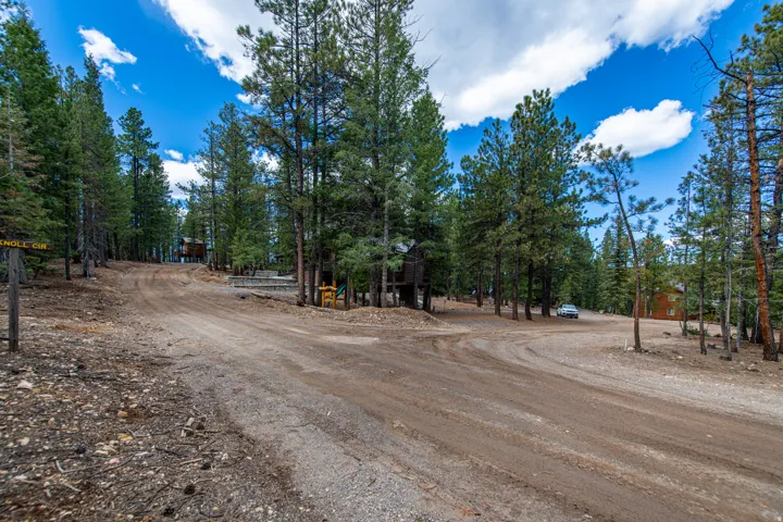 View of dirt / gravel road with view of wooded area