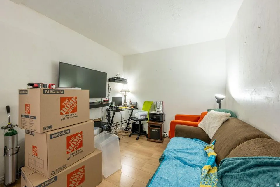 Office space with light wood-type flooring
