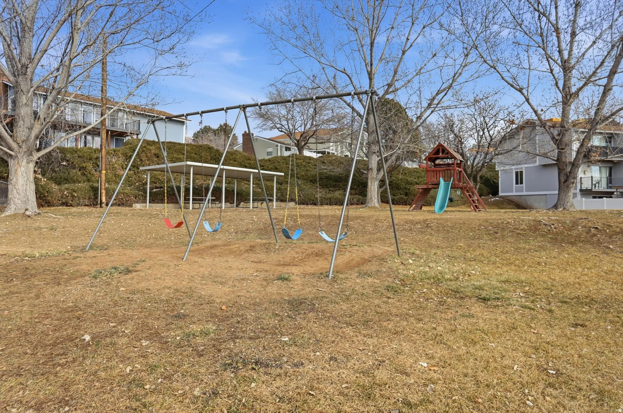 Communal playground with a residential view