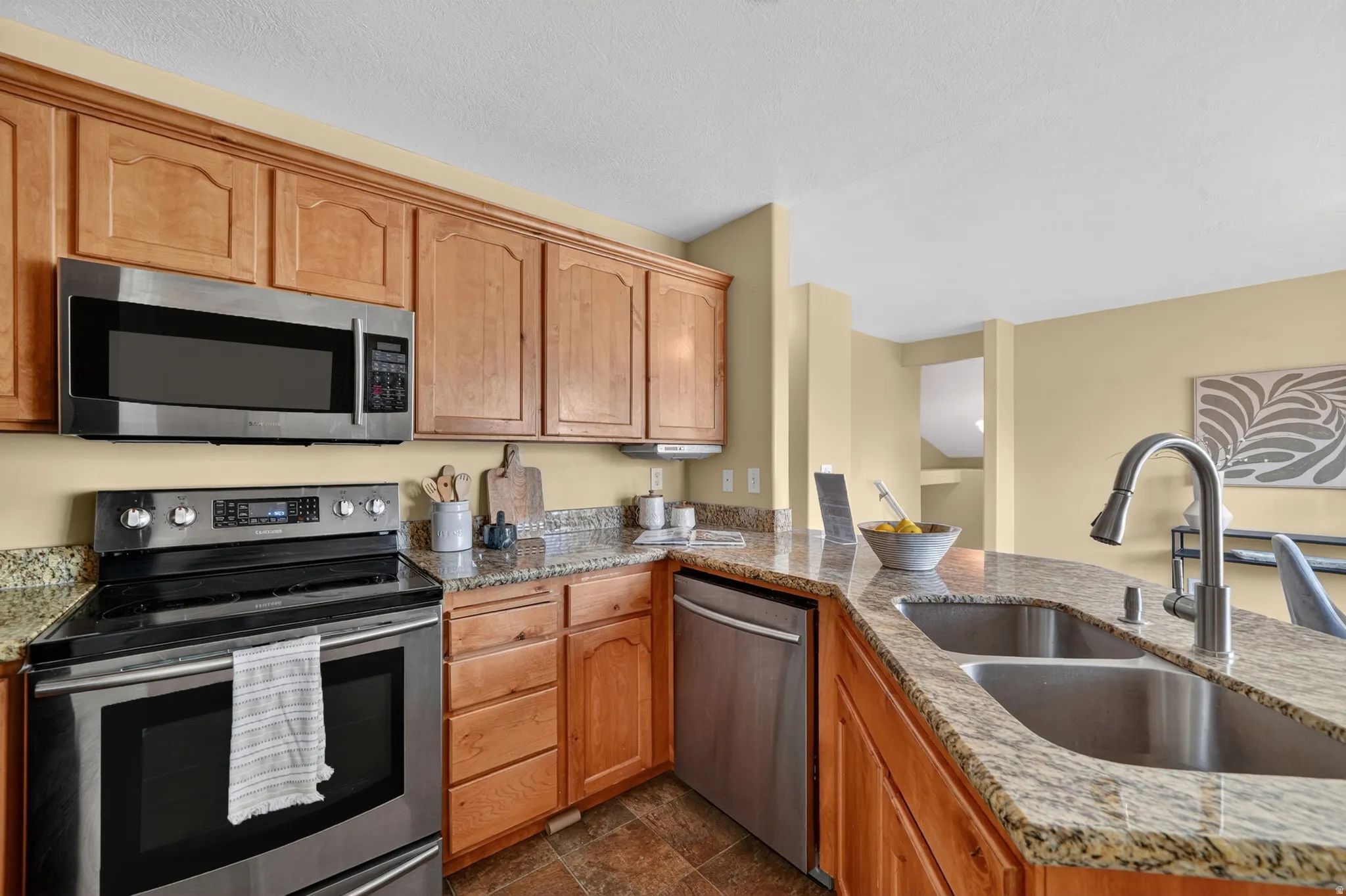 double sink, stainless steel appliances