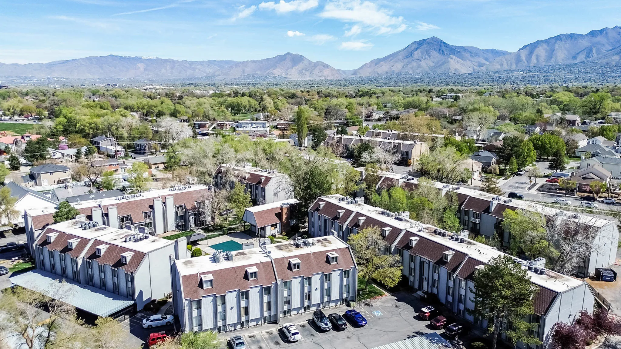 Drone / aerial view of a mountainous background