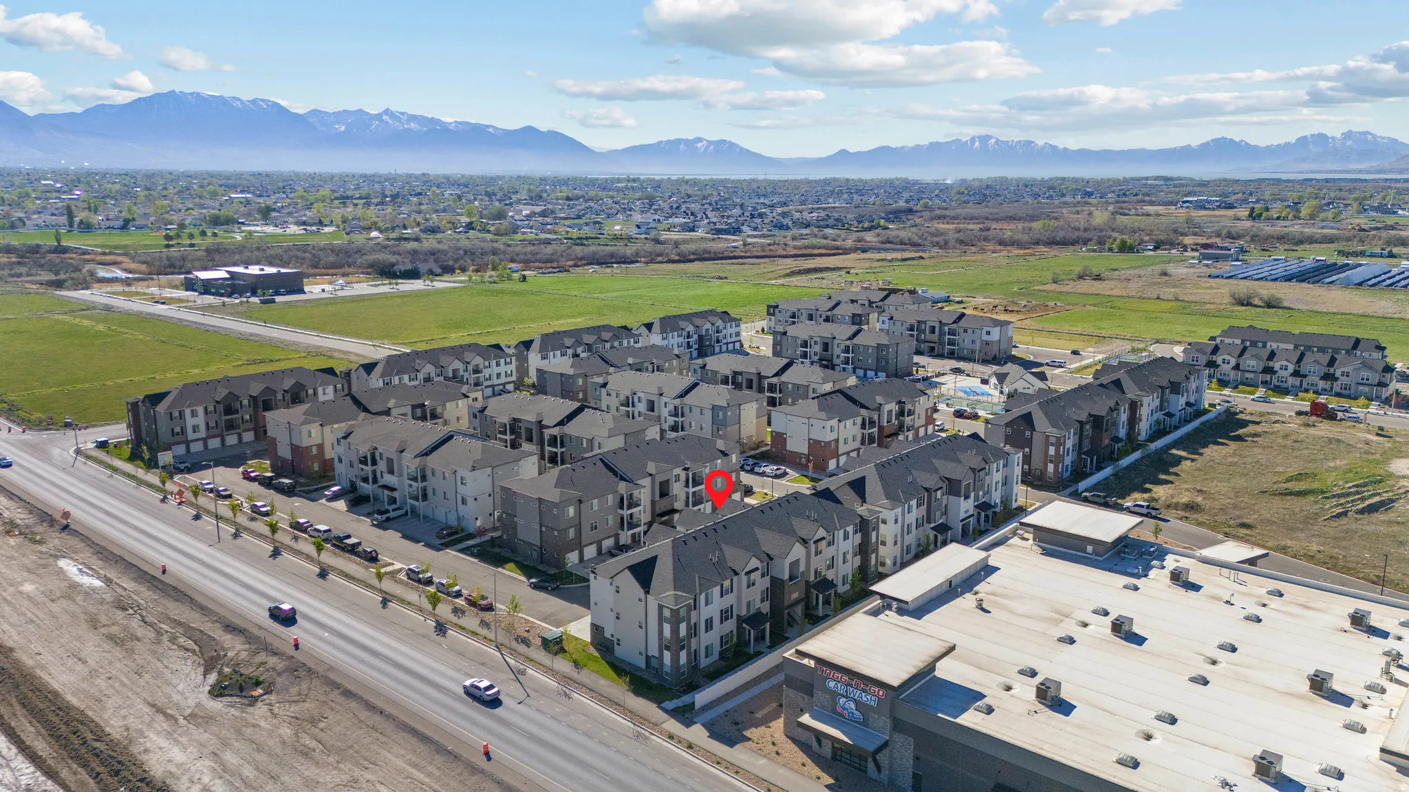 Drone / aerial view of a mountain backdrop