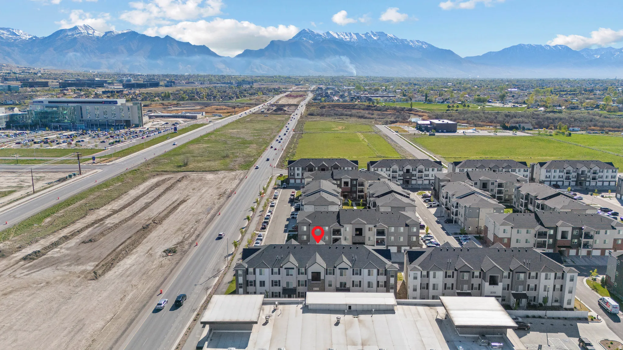 Aerial view of a mountainous background