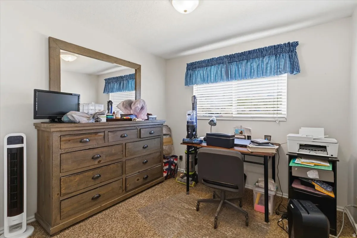 Office with dark carpet