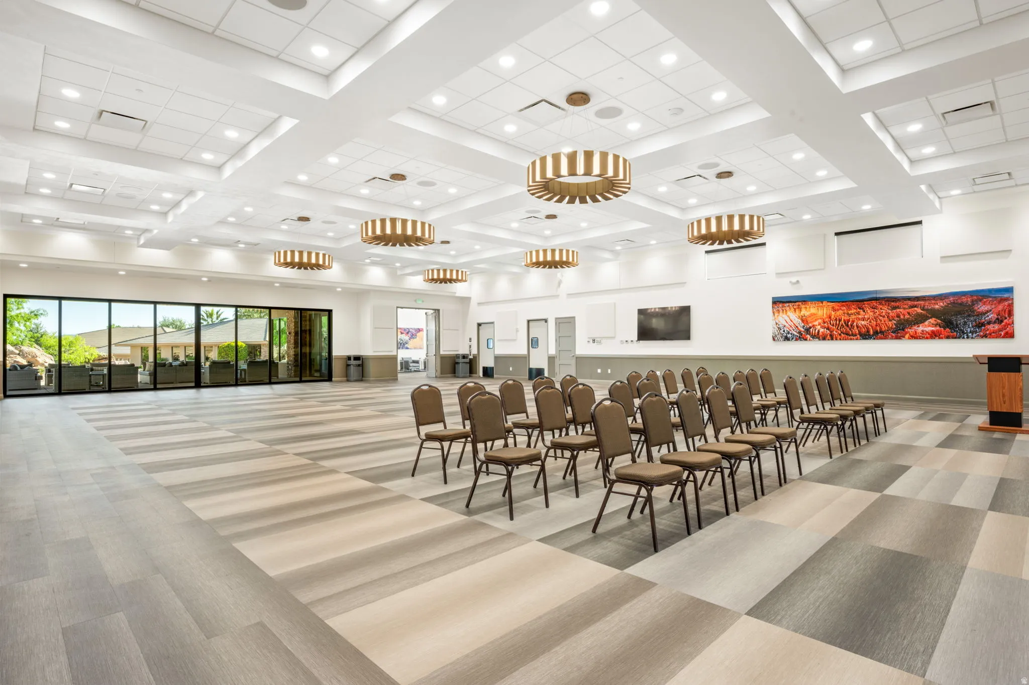 Common area featuring recessed lighting and coffered ceiling