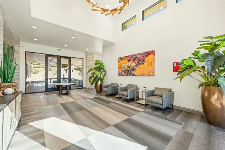 Building lobby with recessed lighting