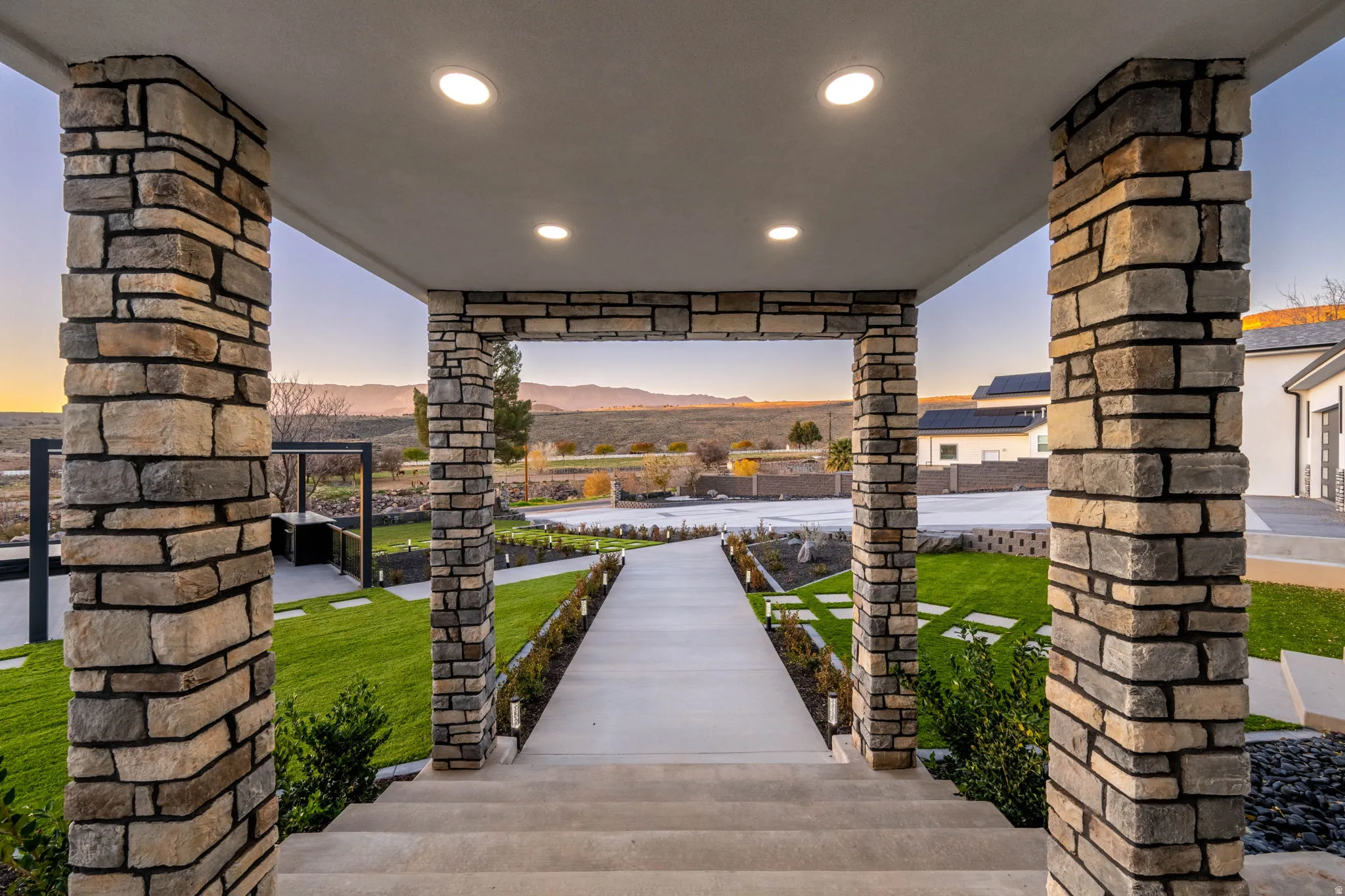 View of patio with a mountain view