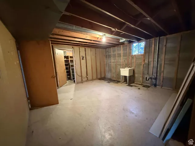 Basement with a sink
