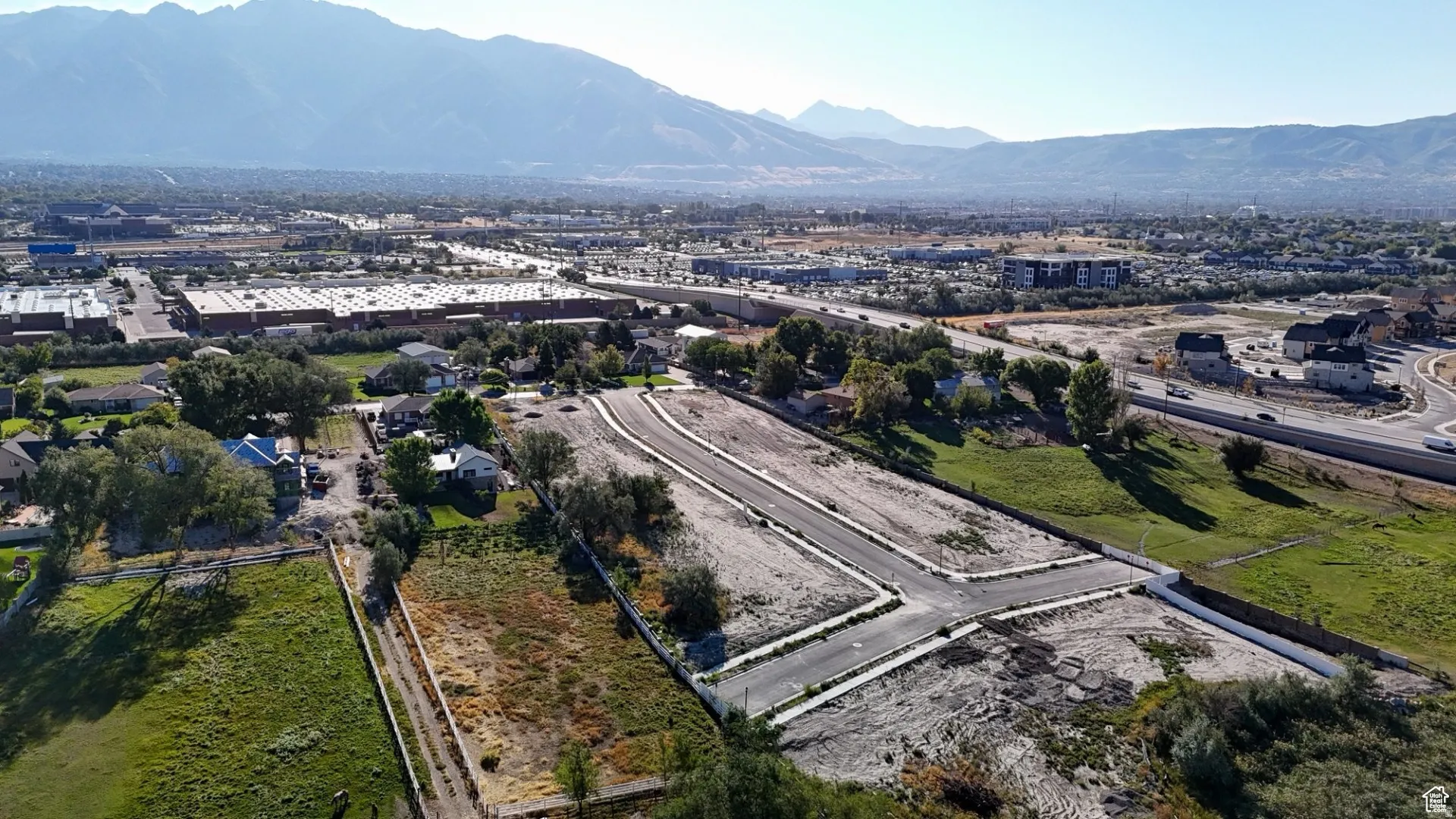 Aerial view of a mountainous background