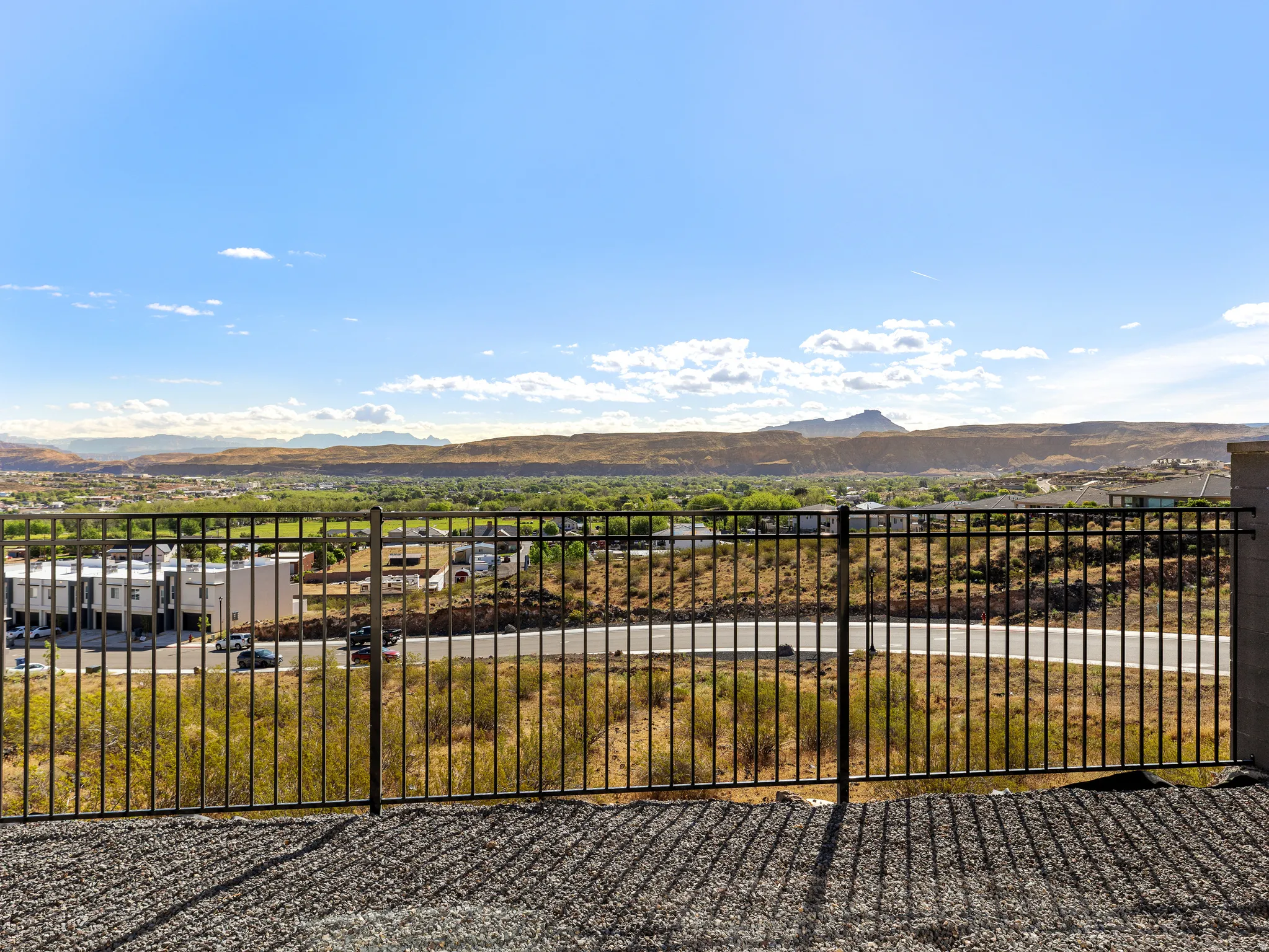 View of patio with a mountain view
