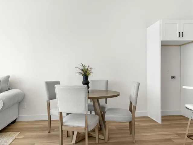 Dining space with light wood finished floors