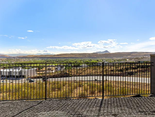 View of patio with a mountain view