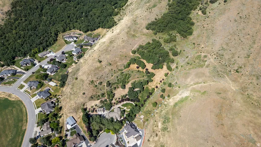 Residential development situated at the base of a verdant hillside