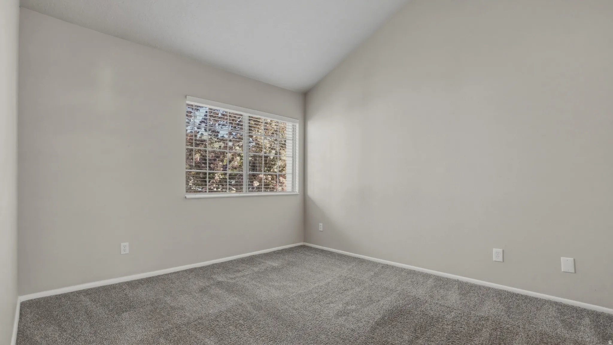 Empty room featuring lofted ceiling and carpet