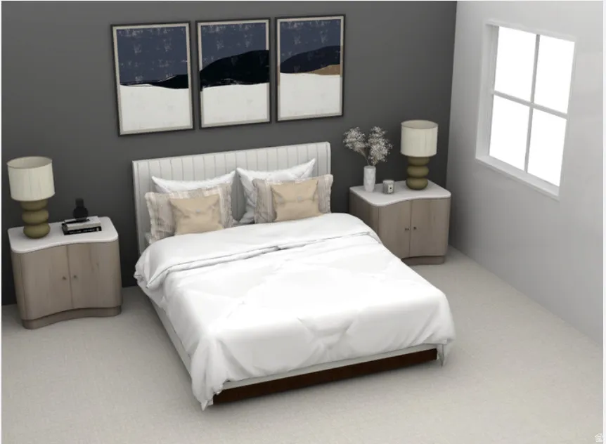 Bedroom with light carpet