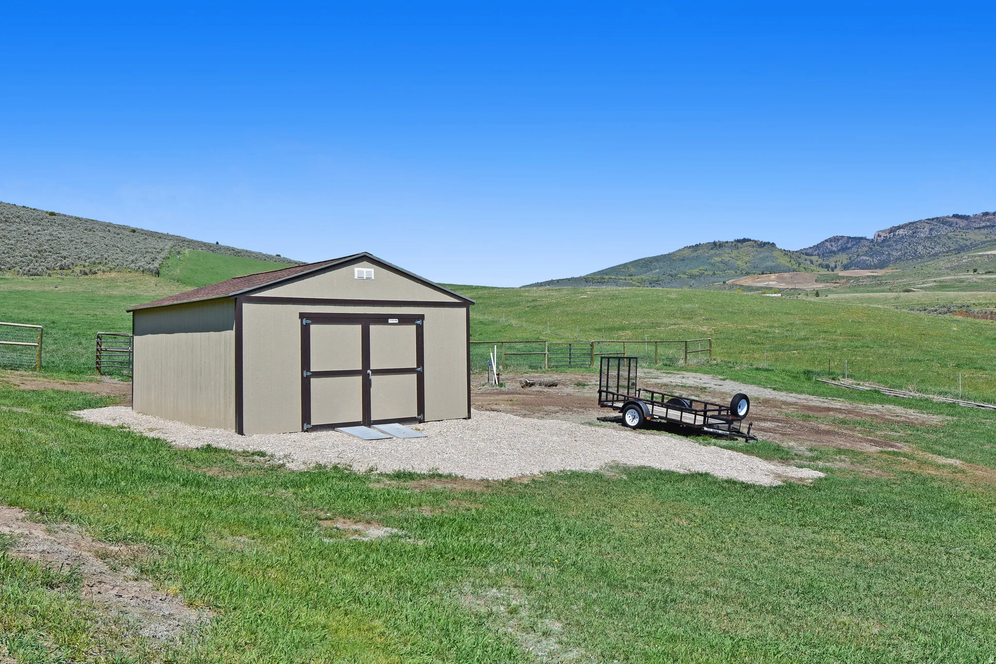 View of shed with a view of countryside and a mountain view