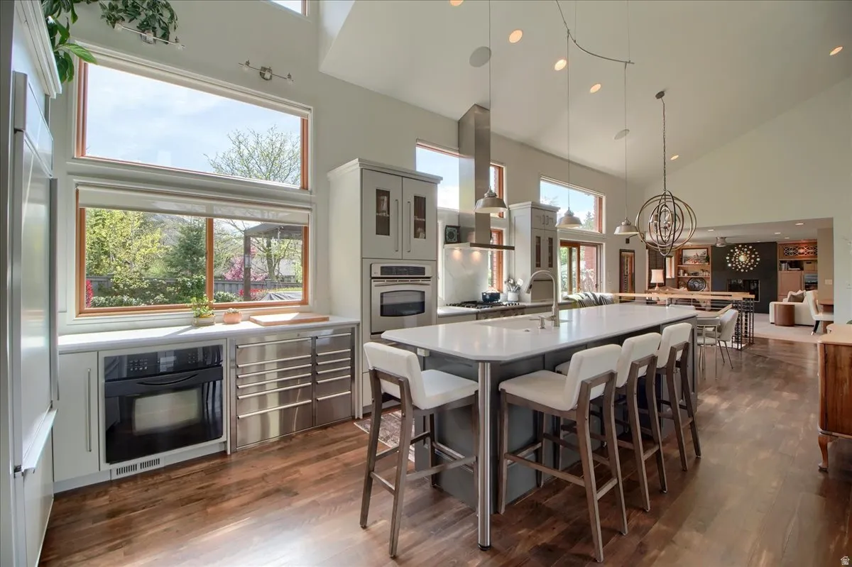Two tone kitchen with stainless steel appliances