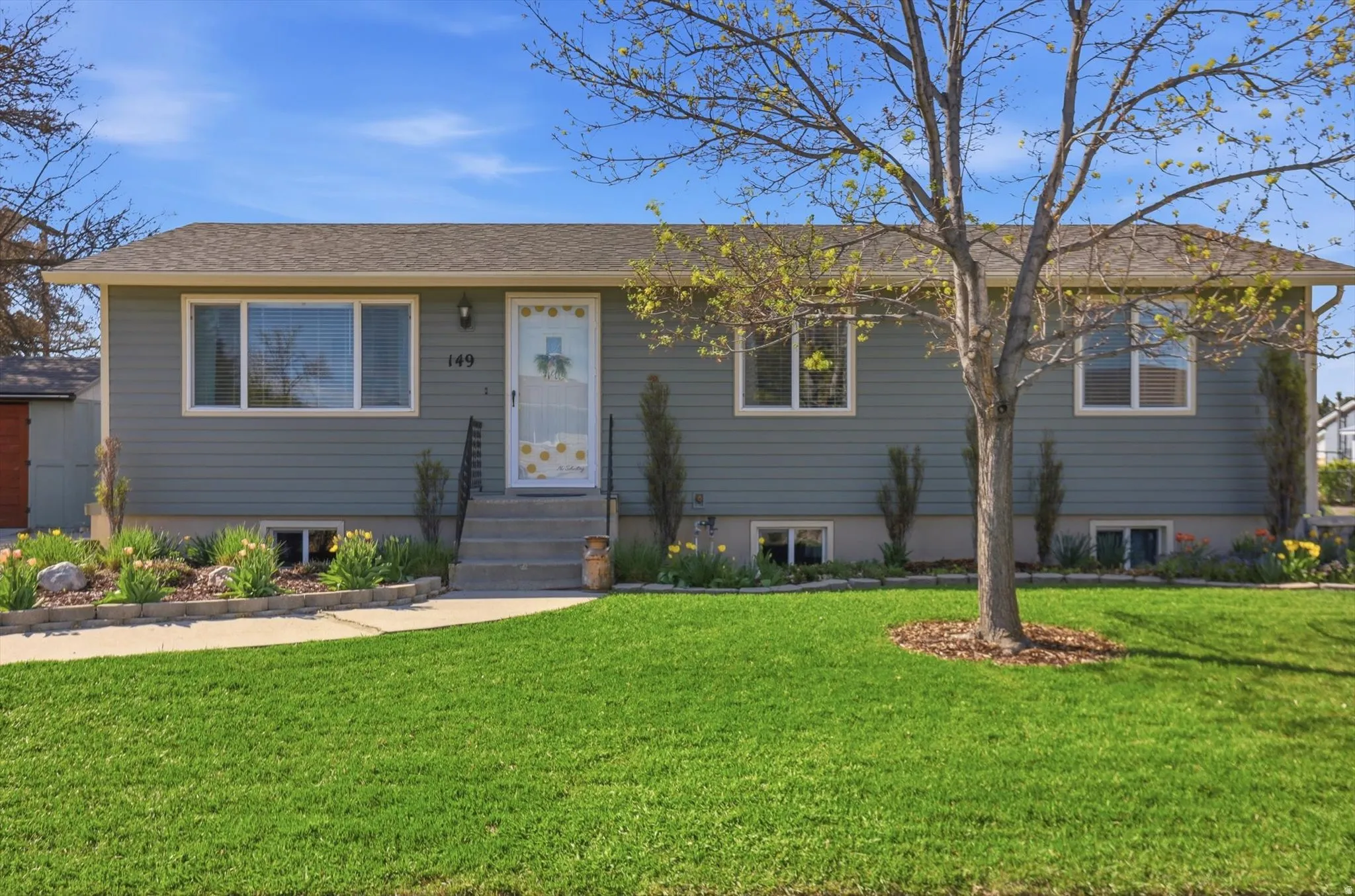 View of front facade with a front yard and entry steps