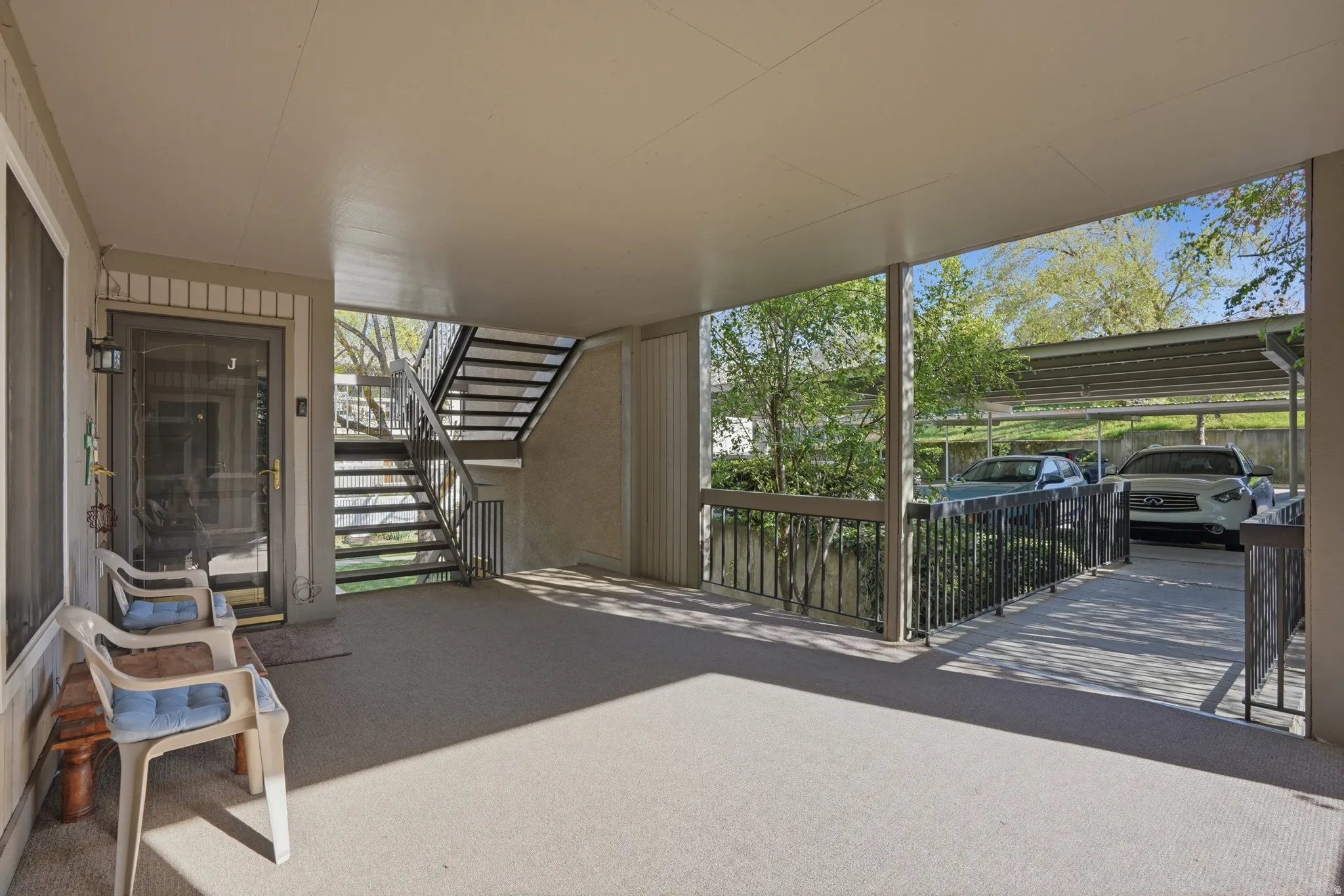 View of patio with stairs