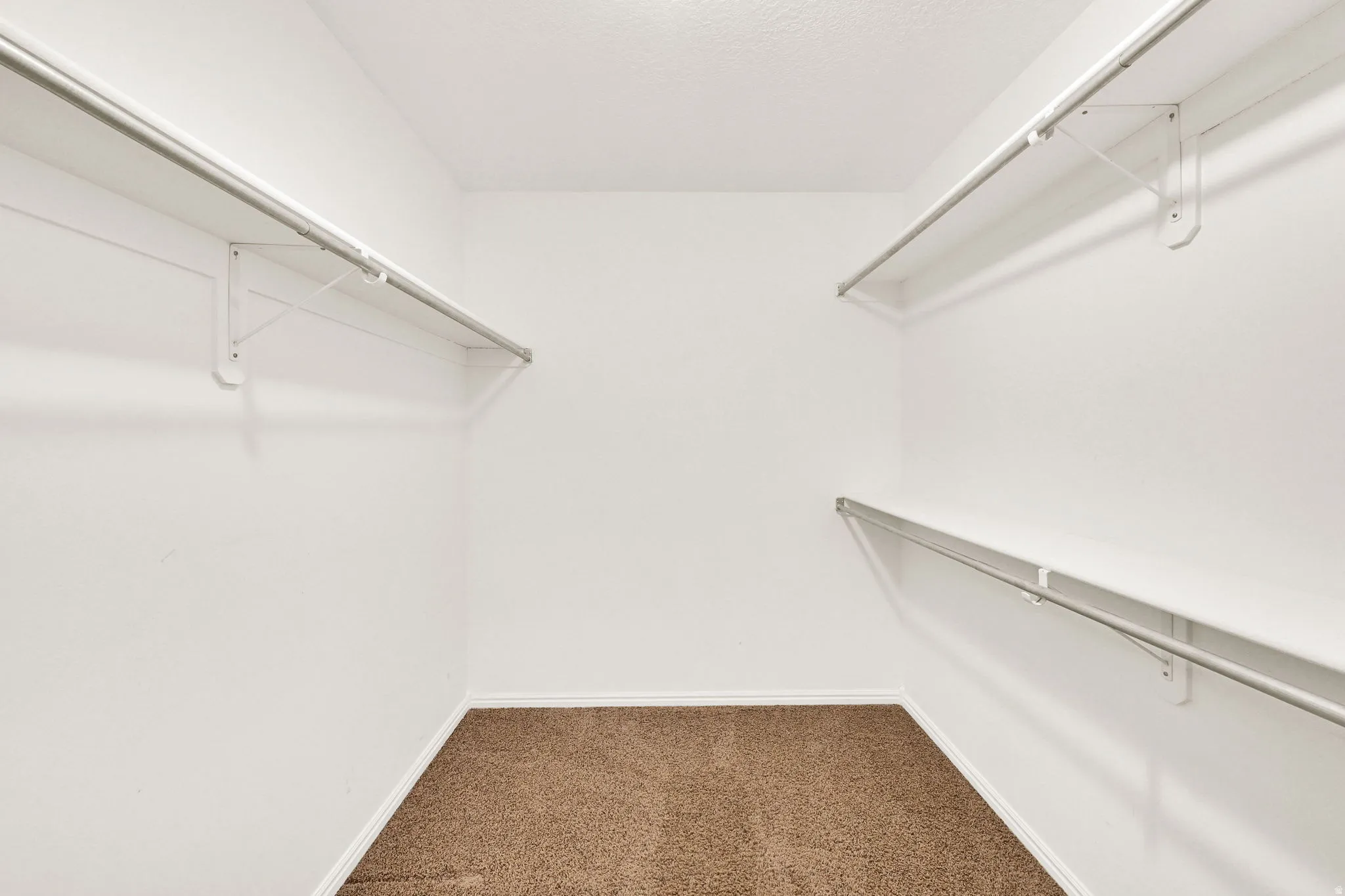 Walk in closet with dark colored carpet