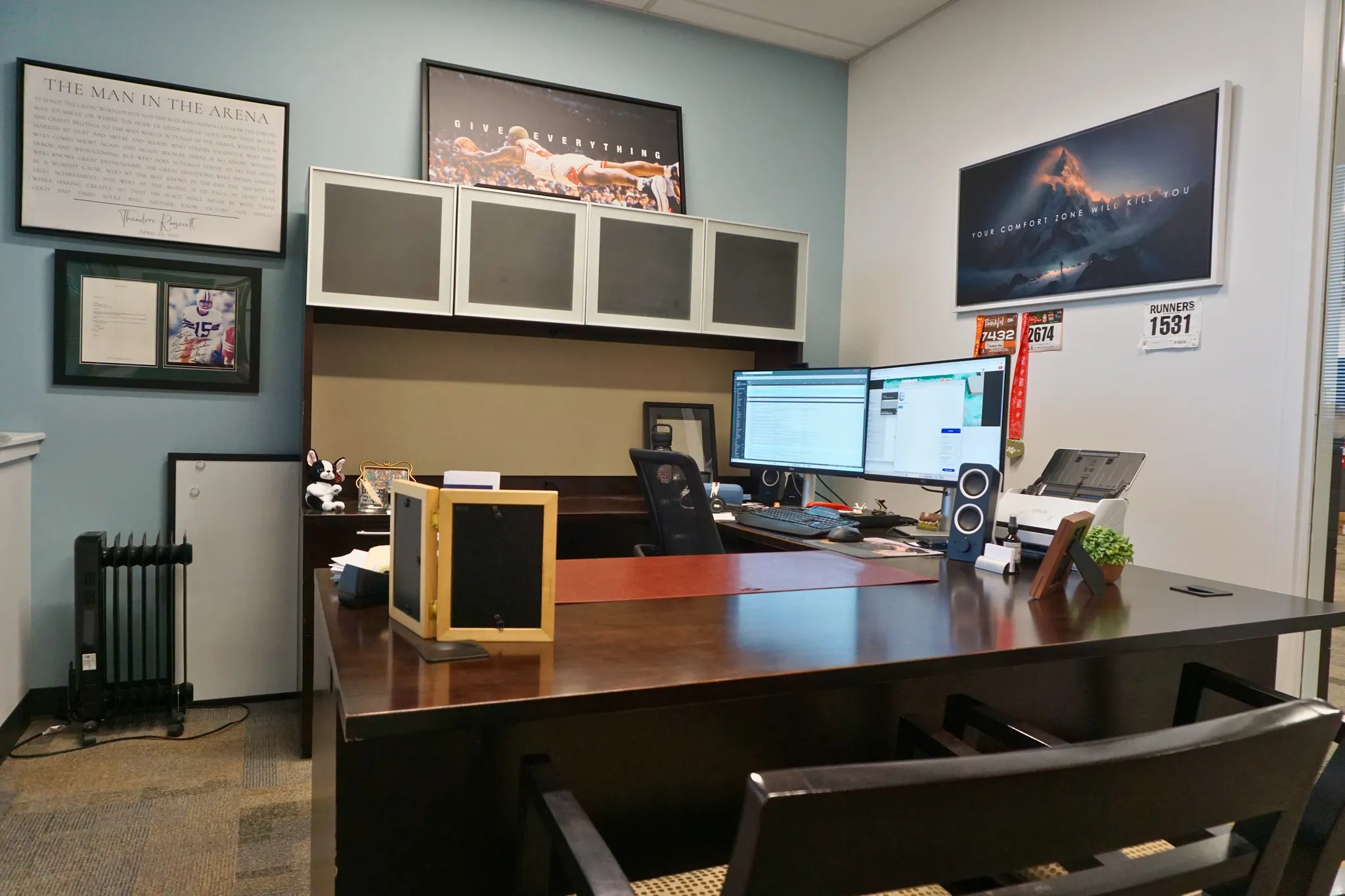 Office area featuring a drop ceiling
