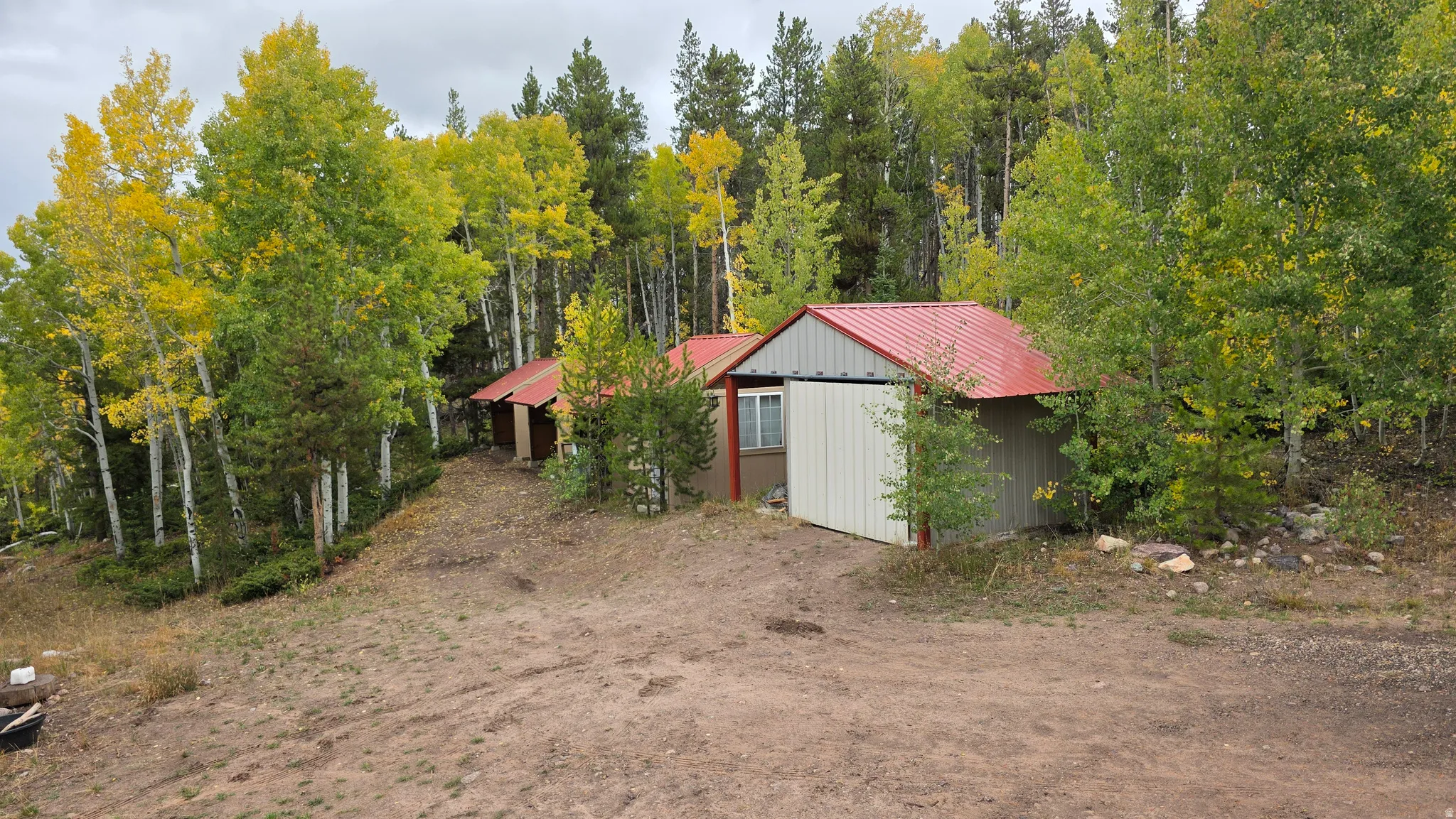 View of yard featuring an outbuilding and driveway
