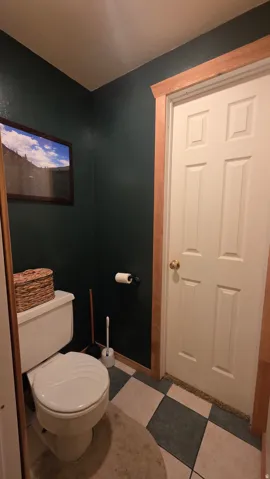 Bathroom featuring toilet and light flooring