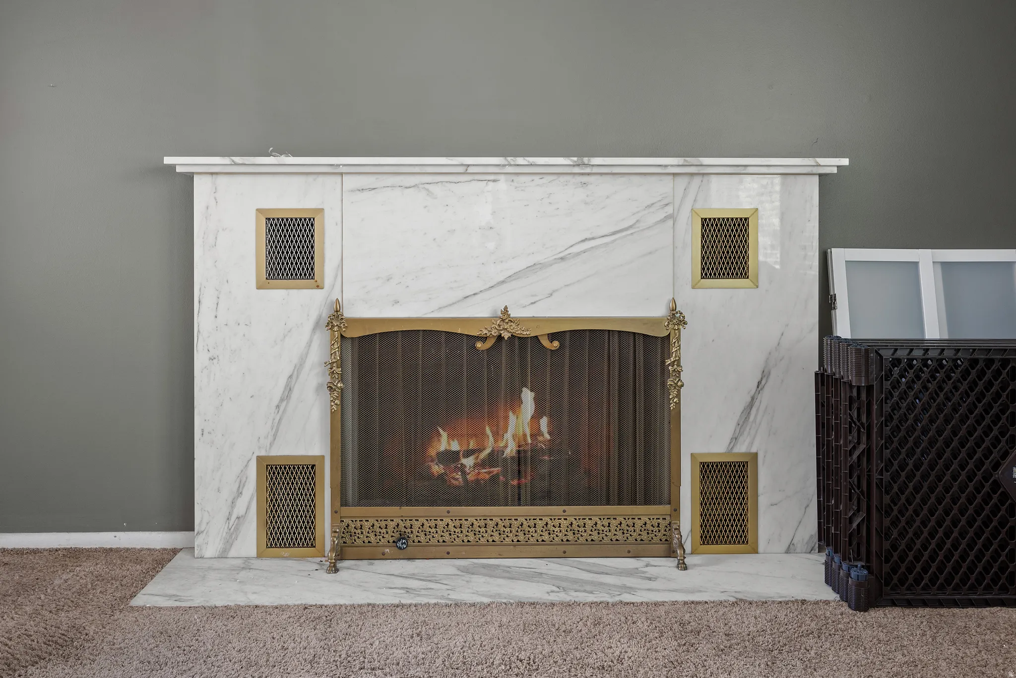 Detailed view of a fireplace
