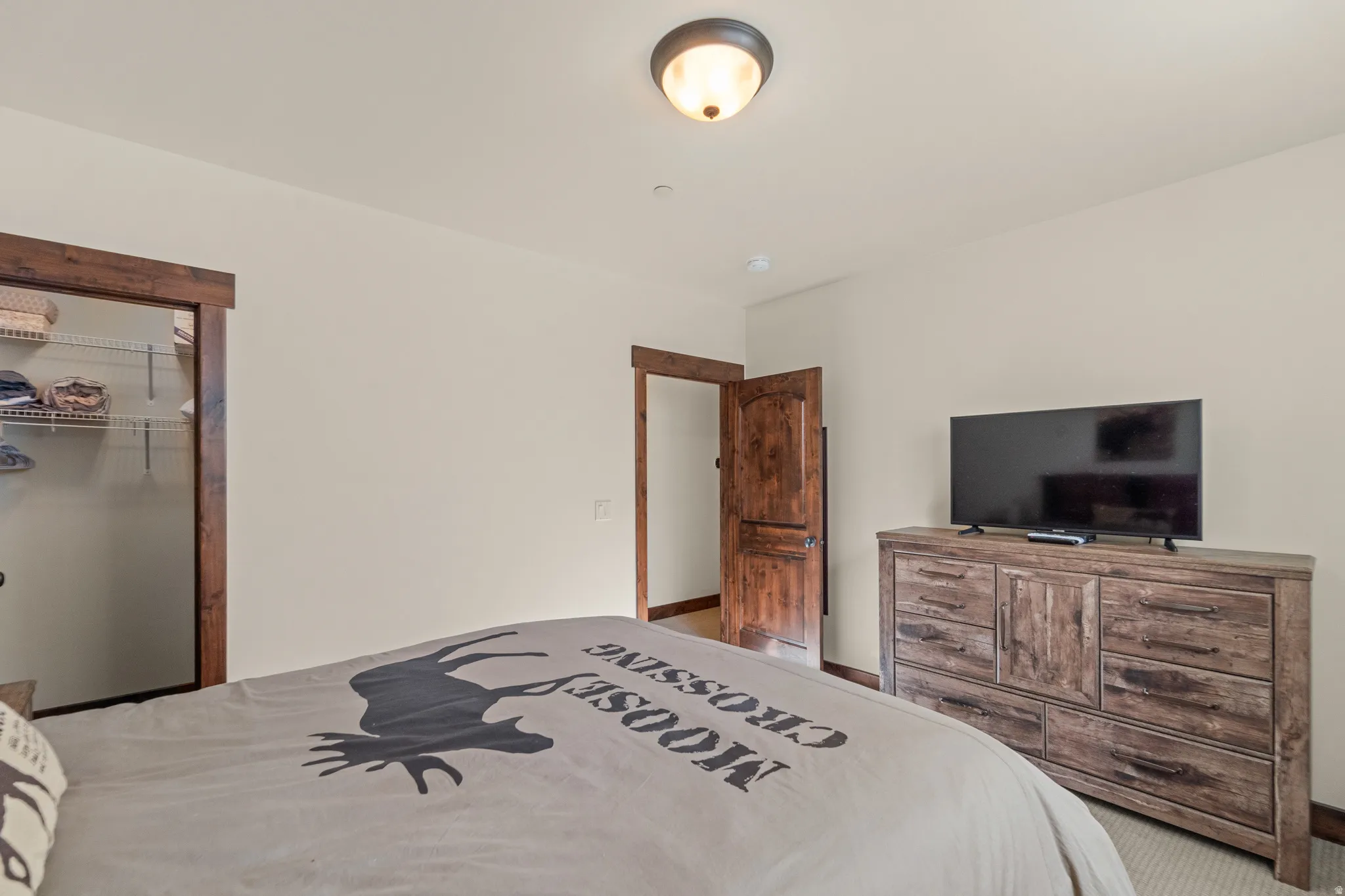 Bedroom with a walk in closet and carpet flooring
