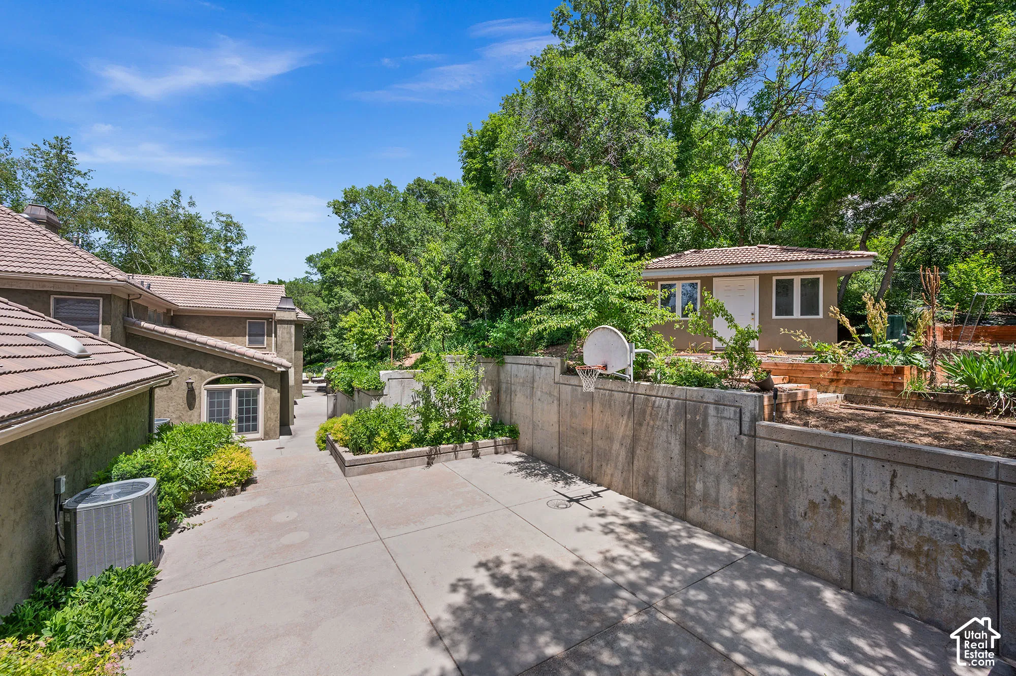 View from south end of property, upper gardens to the right.