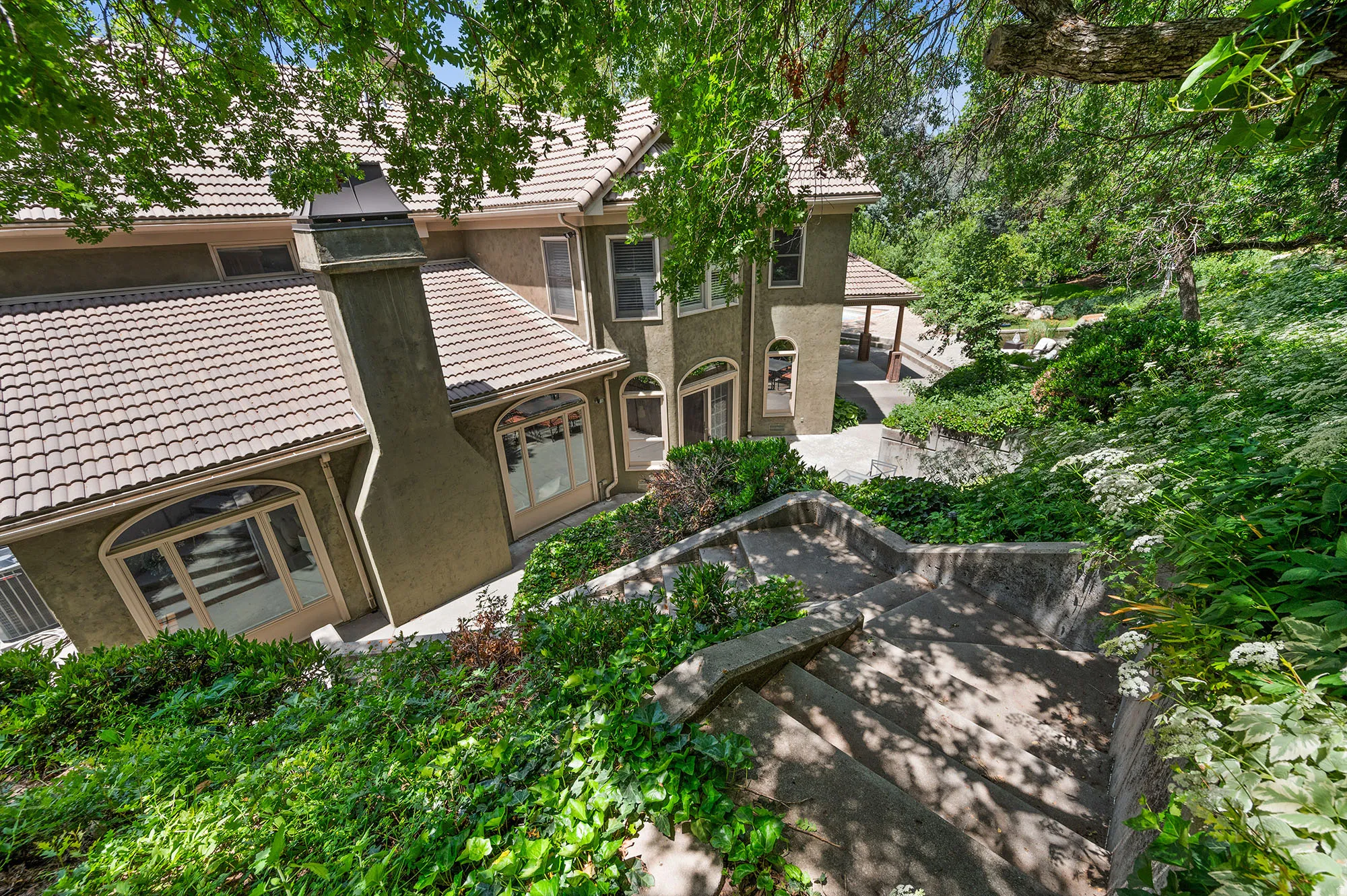 View of back of home from upper gardens.