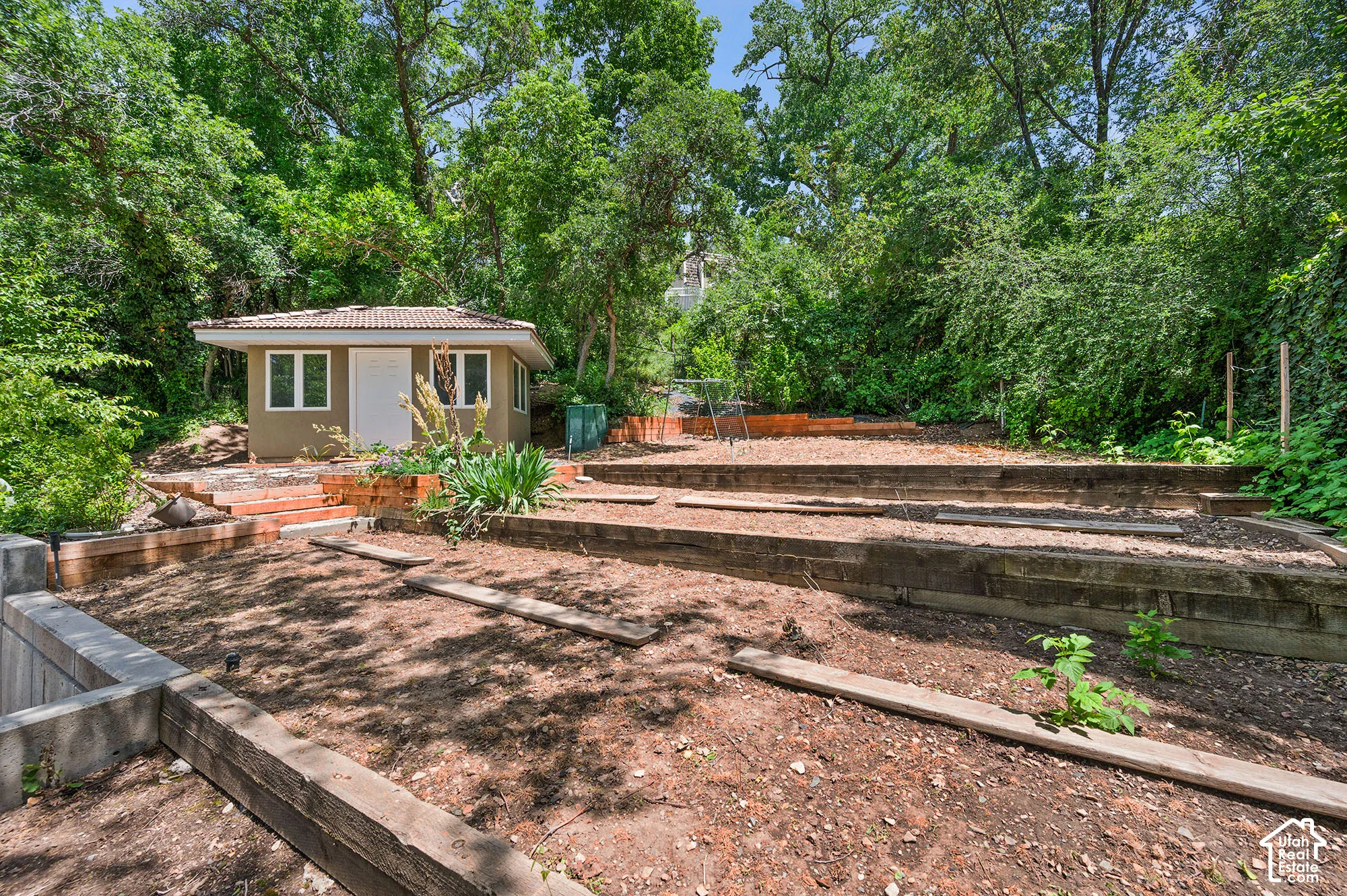 Upper planting gardens with shed
