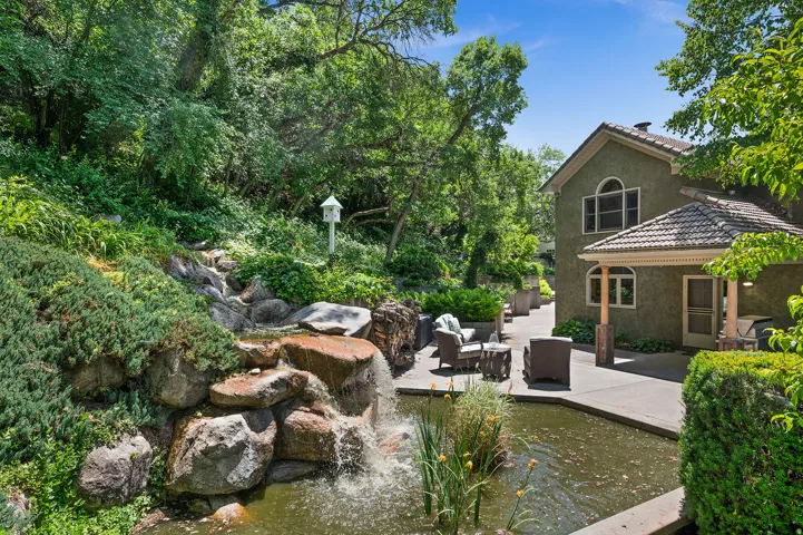 Waterfall and fish pond.