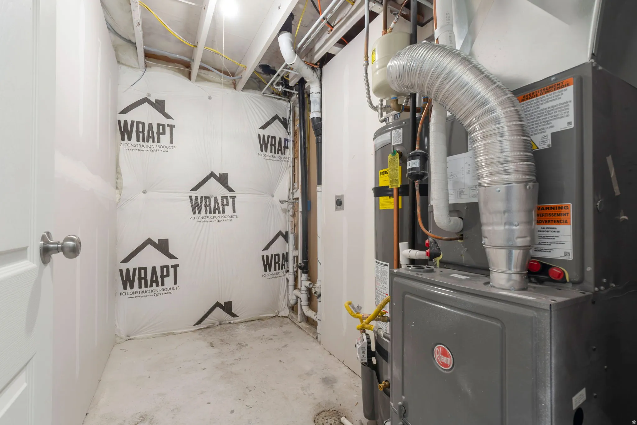Utilities with heating unit and water heater