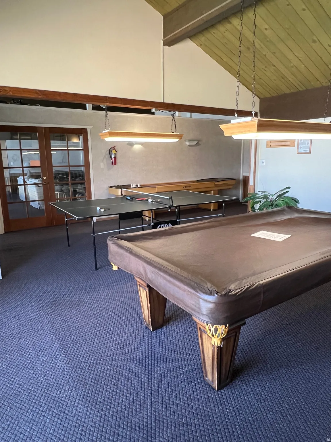 Recreation room featuring a pool table, ping pong table, and shuffleboard court