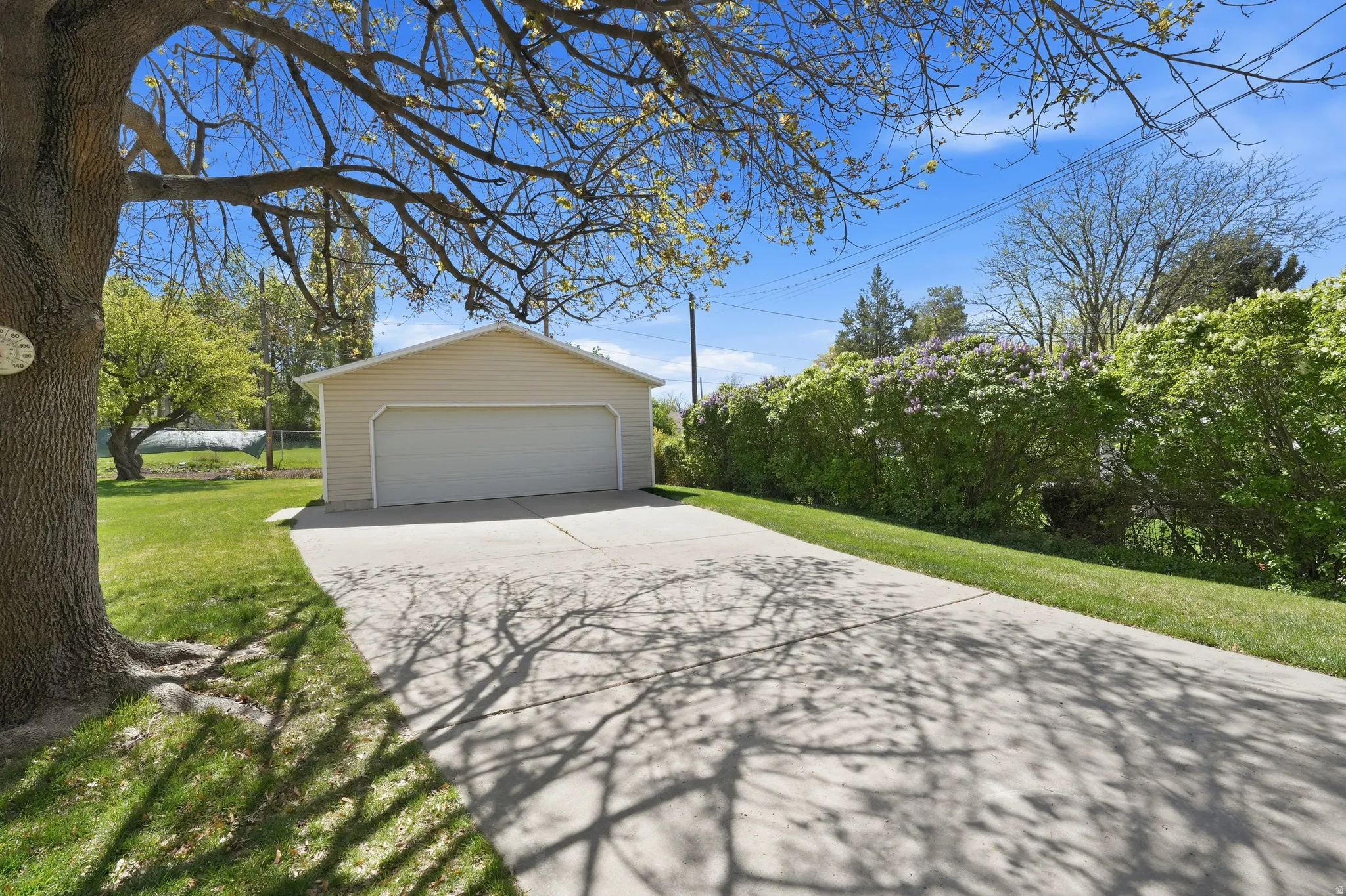 View of detached garage