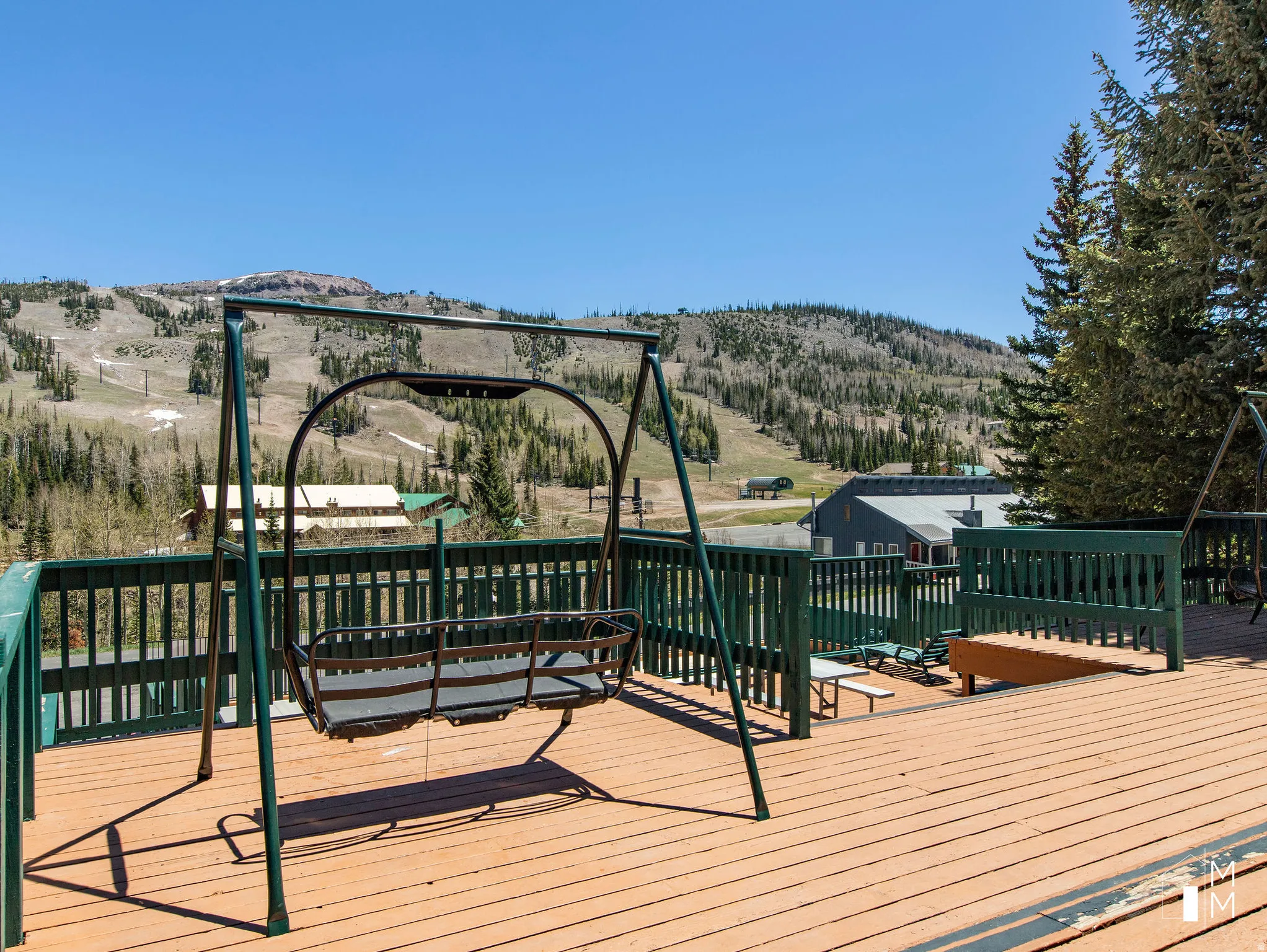Wooden deck with a mountain view