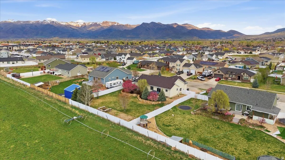 Aerial view of residential area with a mountain views