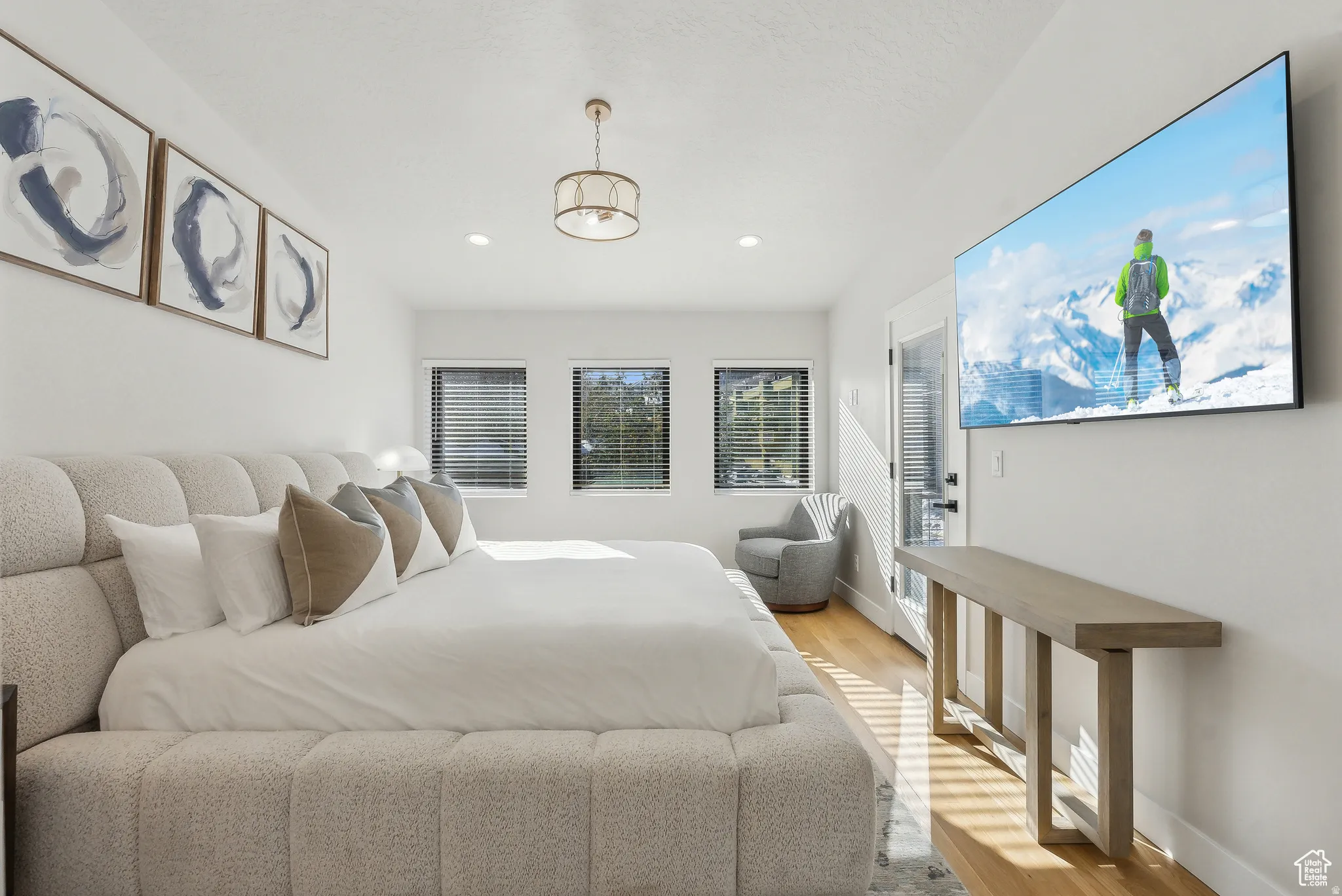 Bedroom featuring light wood finished floors and recessed lighting